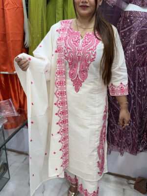 Off White Embroidered Kurta Set
