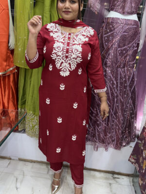 Maroon Embroidered Kurta Set