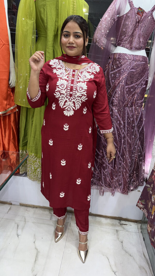 Maroon Embroidered Kurta Set