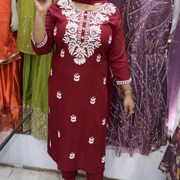 Maroon Embroidered Kurta Set